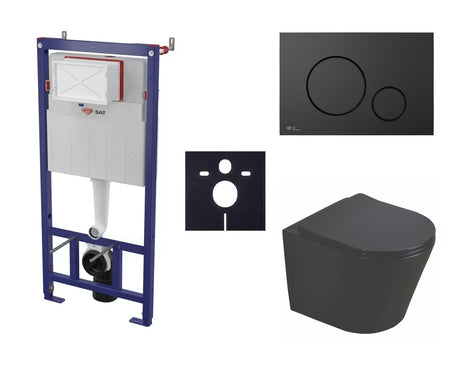 Závěsný WC set SAT Infinitio s předstěnovým modulem, černým ovládacím tlačítkem a sedátkem SoftClose