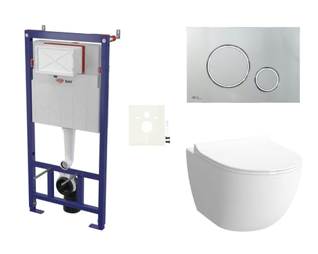Závěsný WC set SAT Infinitio pro předstěnovou montáž s modulem, tlačítkem, zvukoizolací a sedátkem SoftClose