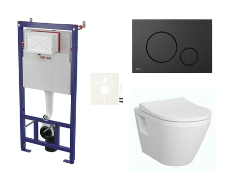 Závěsný WC set VitrA Integra s nádržkou SAT, sedátkem z Duroplastu a tlačítkem v černé matné