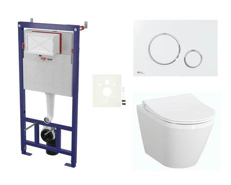 Závěsný WC set VitrA Integra s montážním modulem, nádržkou, duroplastovým sedátkem SoftClose a bílým tlačítkem