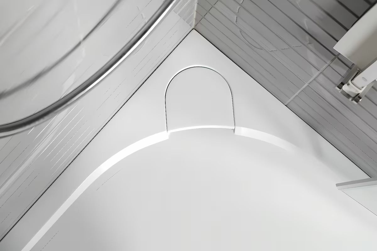 Bílá obdélníková sprchová vanička SAT Limcc 100x80 cm z litého mramoru s protiskluzovým dnem a krytým rohovým odpadem.