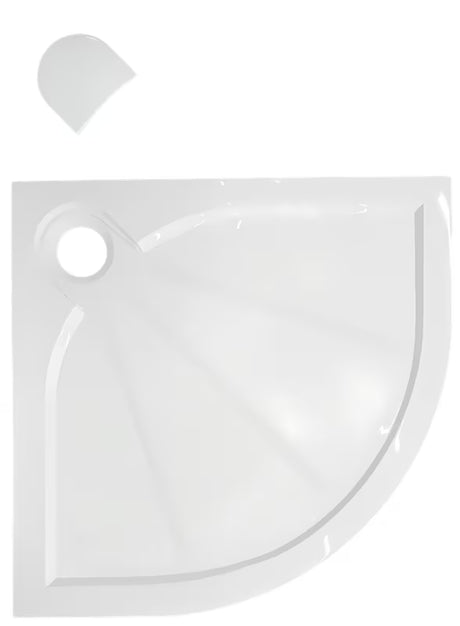 Bílá čtvrtkruhová sprchová vanička SAT Limcc 100x100 cm z litého mramoru s krytým odpadem v rohu