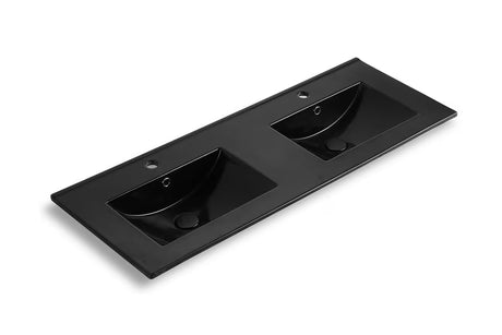 Černé keramické nábytkové dvojumyvadlo SAT Modena 121x46 cm se dvěma otvory pro baterie