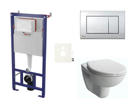 Závěsný WC set VitrA Normus s modulem pro předstěnovou montáž, nádržkou SAT a sedátkem SoftClose.