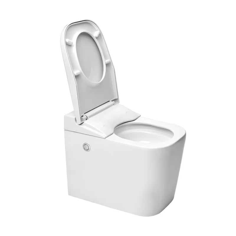 Stojící WC SAT OptimFlush v bílé barvě s integrovanou nádržkou a bočním pneumatickým tlačítkem splachování.