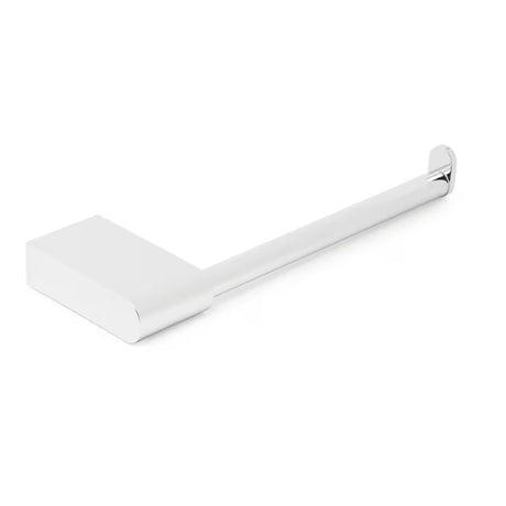 Chromový držák toaletního papíru SAT Project s hranatým designem pro montáž na stěnu.