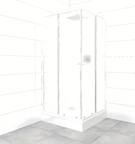 Čtvercový sprchový kout SAT Project 90x90 cm s bílými profily, posuvnými dveřmi a vaničkou
