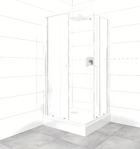Čtvercový sprchový kout SAT Project 90x90 cm s bílými profily, posuvnými dveřmi a vaničkou