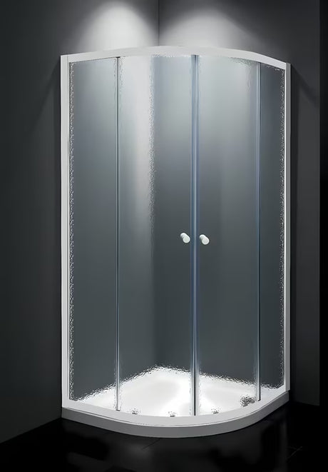 Čtvrtkruhový sprchový kout SAT Project 90x90 cm s bílými profily a neprůhledným sklem Chinchilla.