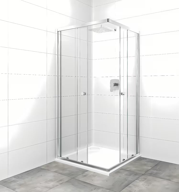 Čtvercový sprchový kout SAT Project 90x90 cm s posuvnými dveřmi a čirým sklem v lesklém chromu