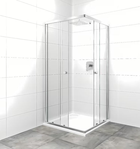 Čtvercový sprchový kout SAT Project 90x90 cm s posuvnými dveřmi a čirým sklem v lesklém chromu