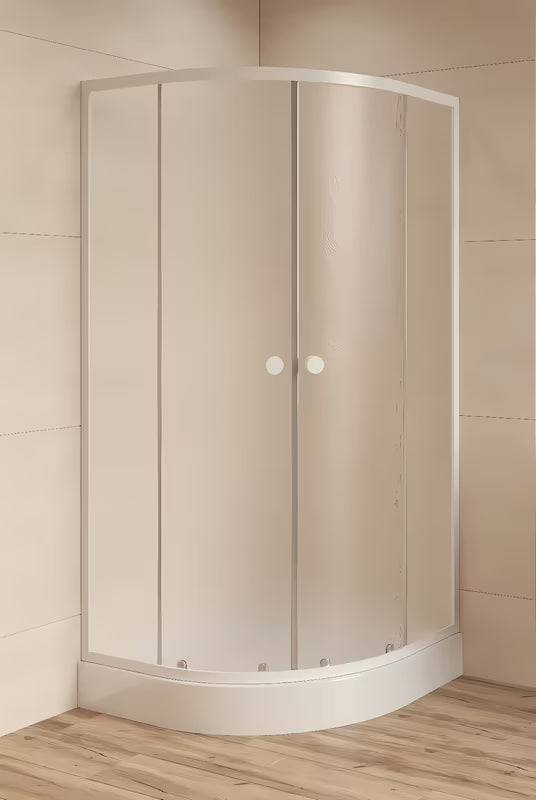 Čtvrtkruhový sprchový kout SAT Project 90x90 cm s bílými profily a neprůhledným sklem chinchilla