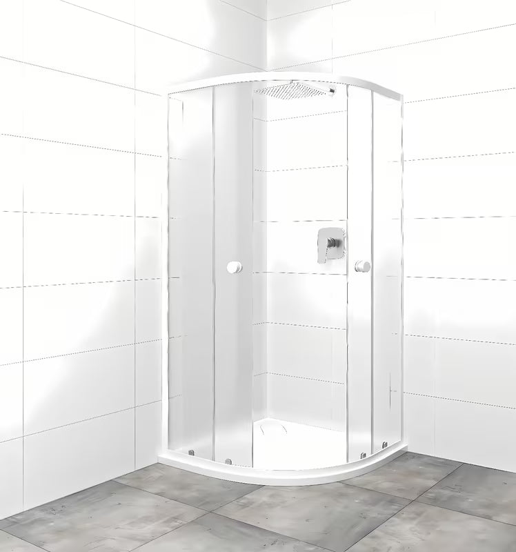 Čtvrtkruhový sprchový kout SAT Project 90x90 cm s bílými profily a neprůhledným sklem chinchilla