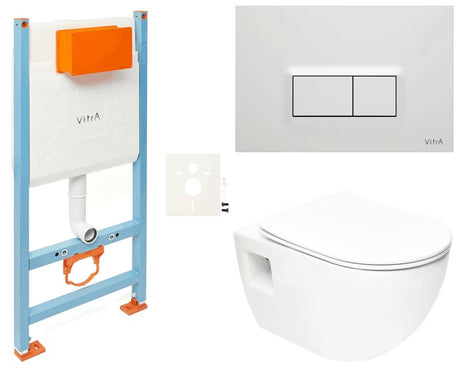Závěsný WC set SAT Project s modulem V-Fix, nádržkou Vitra, tlačítkem Loop Ra a sedátkem SoftClose.