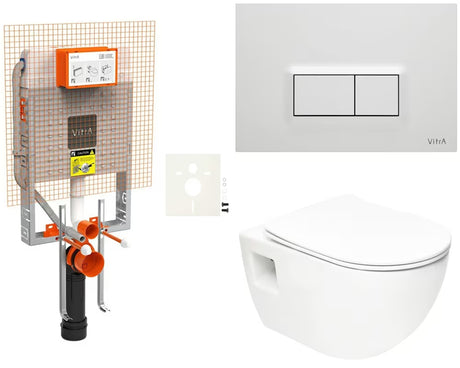 Závěsný WC set SAT Project s modulem k zazdění, nádržkou Vitra, ovládacím tlačítkem a sedátkem