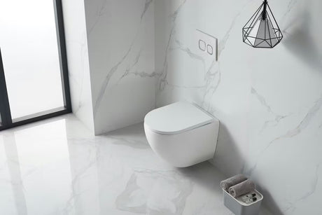 Bílé závěsné WC SAT s Rimless provedením bez splachovacího okruhu a sedátkem se SoftClose