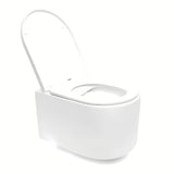 Bílé závěsné WC SAT s bezokrajovým splachováním Rimless a sedátkem SoftClose.