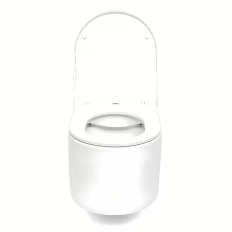 Bílé závěsné WC SAT s bezokrajovým splachováním Rimless a sedátkem SoftClose.