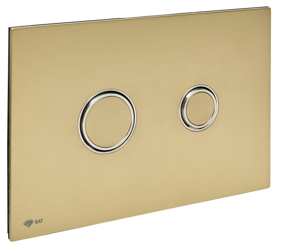 Matně zlaté ovládací tlačítko SAT z nerezu s PVD povrchem a Anti-fingerprint úpravou pro instalační systémy.