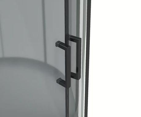 Čtvrtkruhový sprchový box 90x90 cm s černými profily, čirým sklem a bílou vaničkou