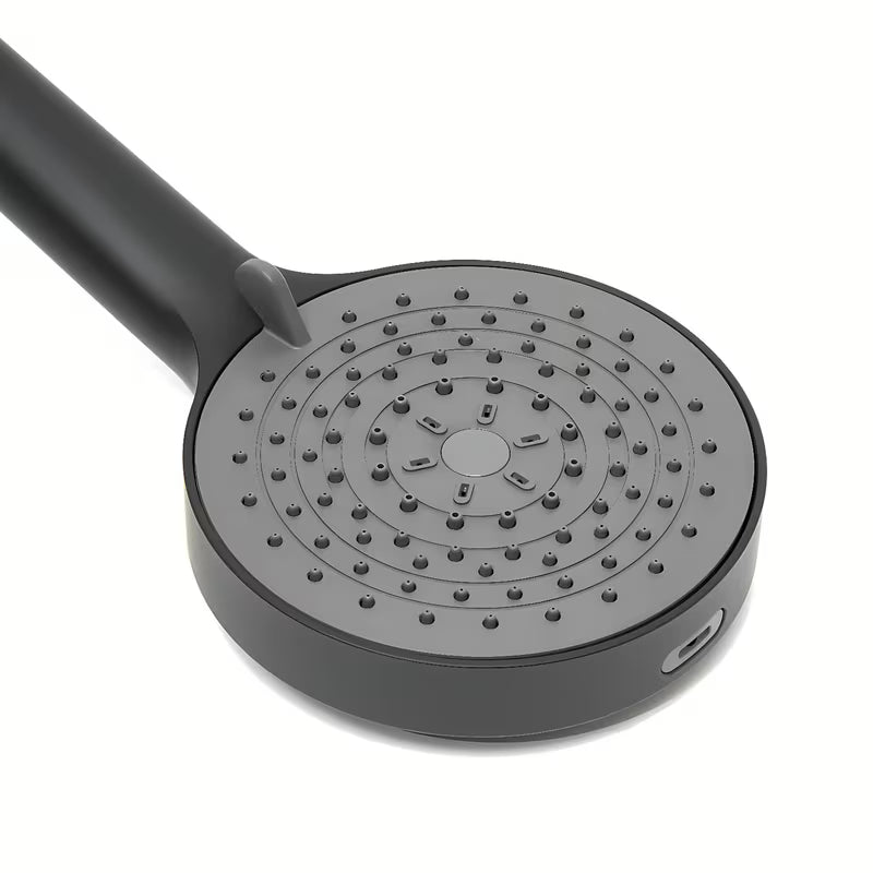 Matně černá ruční sprcha SAT s kulatou hlavicí o průměru 12 cm a čtyřmi režimy proudu.