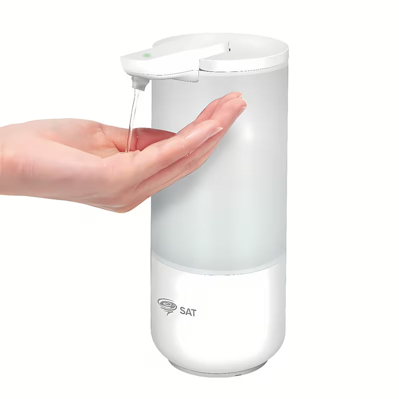 Bílý bezdotykový stolní dávkovač mýdla a dezinfekce SAT s nádržkou 250 ml
