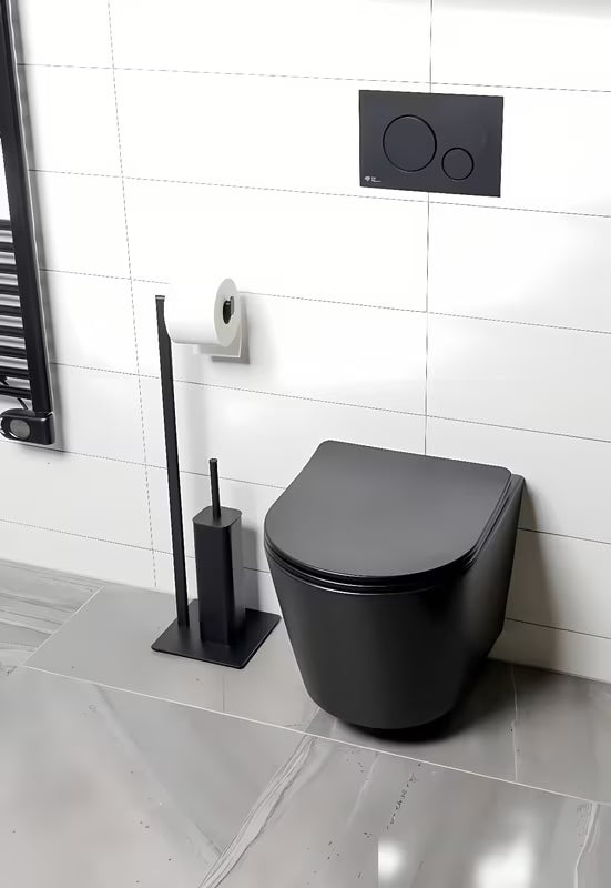 Černá matná WC štětka SAT s držákem toaletního papíru v kovovém provedení