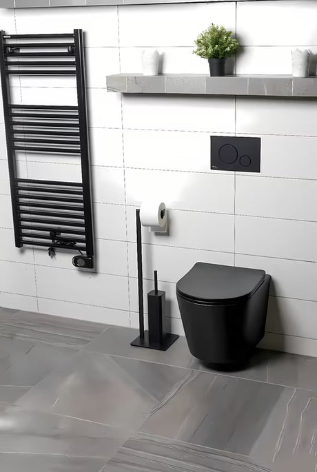 Černá matná WC štětka SAT s držákem toaletního papíru v kovovém provedení
