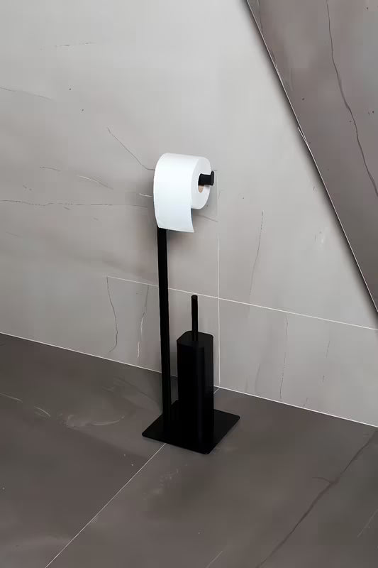 Černá matná WC štětka SAT s držákem toaletního papíru v kovovém provedení