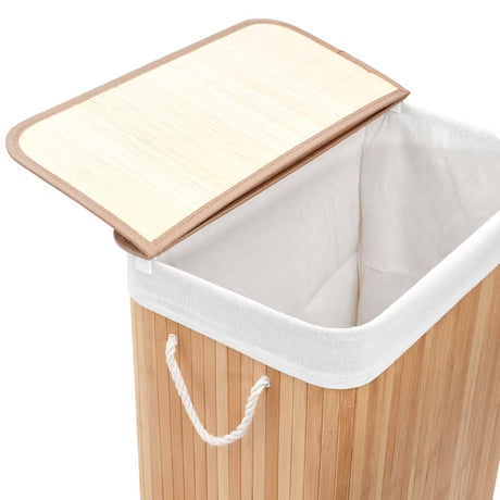 Bambusový koš na prádlo SAT v přírodní barvě natural s víkem a vyjímatelným textilním vakem