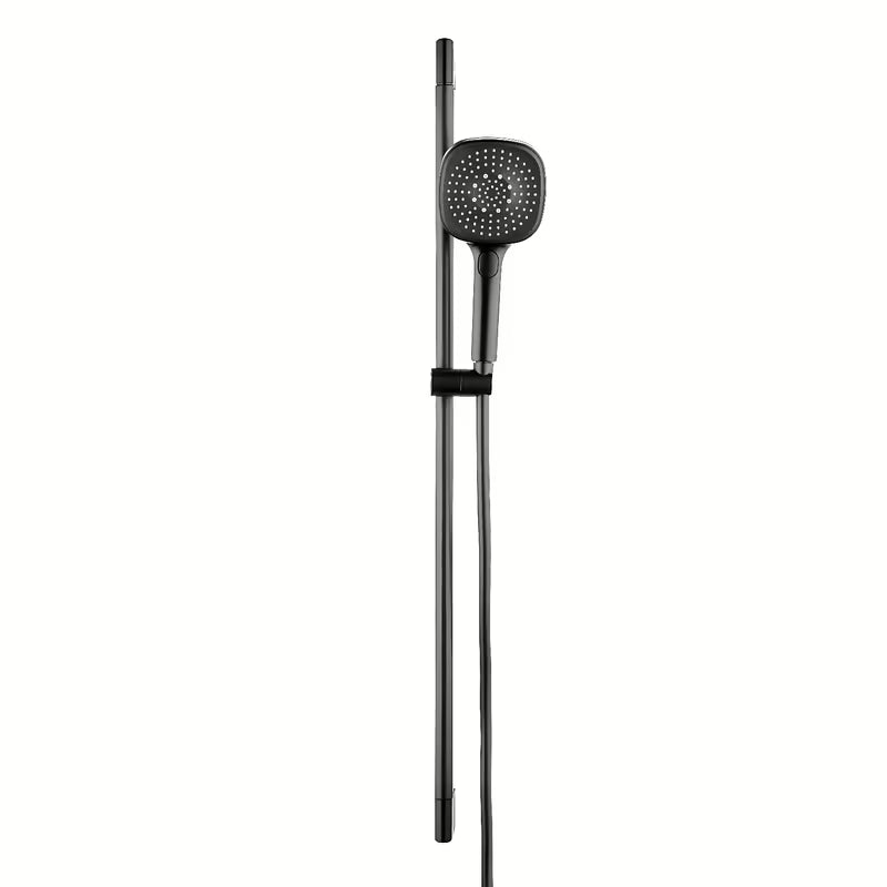 Sprchový set SAT v matné černé s 3funkční ruční sprchou a sprchovou tyčí na stěnu.