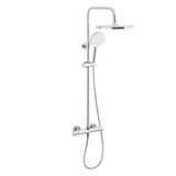 Sprchový systém SAT Chrome s termostatickou baterií, hlavovou sprchou 25 cm a ruční sprchou se třemi proudy.