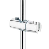 Sprchový systém SAT Chrome s termostatickou baterií, hlavovou sprchou 25 cm a ruční sprchou se třemi proudy.