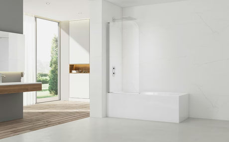 Vanová zástěna SAT Chrome s chromovým profilem, otočným panelem a sklem s úpravou EasyClean, výška 150 cm.