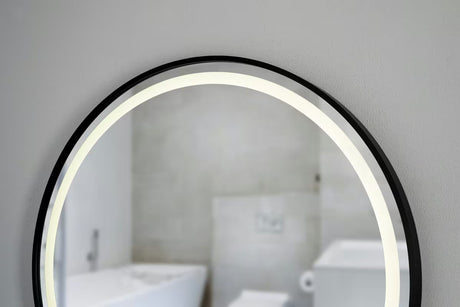 Kulaté koupelnové zrcadlo SAT s LED osvětlením a senzorem, průměr 70 cm, černé provedení.