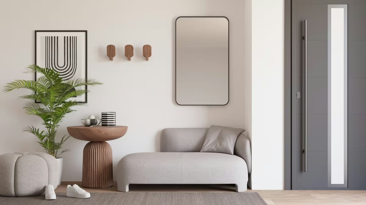 Obdélníkové zrcadlo SAT 50x70 cm v černé barvě s možností zavěšení na výšku i na šířku.