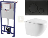 Závěsný WC set SAT pro lehké stěny s vírovým splachováním, černým matným tlačítkem a sedátkem SoftClose.