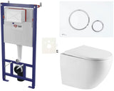 Závěsný WC set SAT s podomítkovým modulem, úsporným splachováním a bílým matným ovládacím tlačítkem.