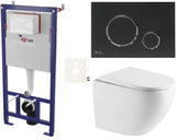 Závěsný WC set SAT pro předstěnovou instalaci s tlačítkem v černé matné a sedátkem se SoftClose.