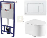 Závěsný WC set SAT s modulem do předstěny, nádržkou, bílým ovládacím tlačítkem a sedátkem SoftClose.