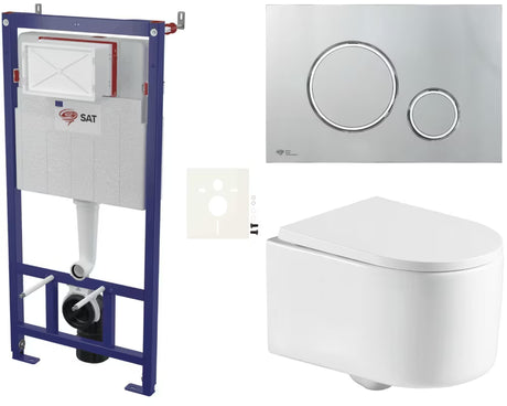 Závěsný WC set SAT do lehkých stěn s ovládacím tlačítkem v chromu a sedátkem SoftClose.