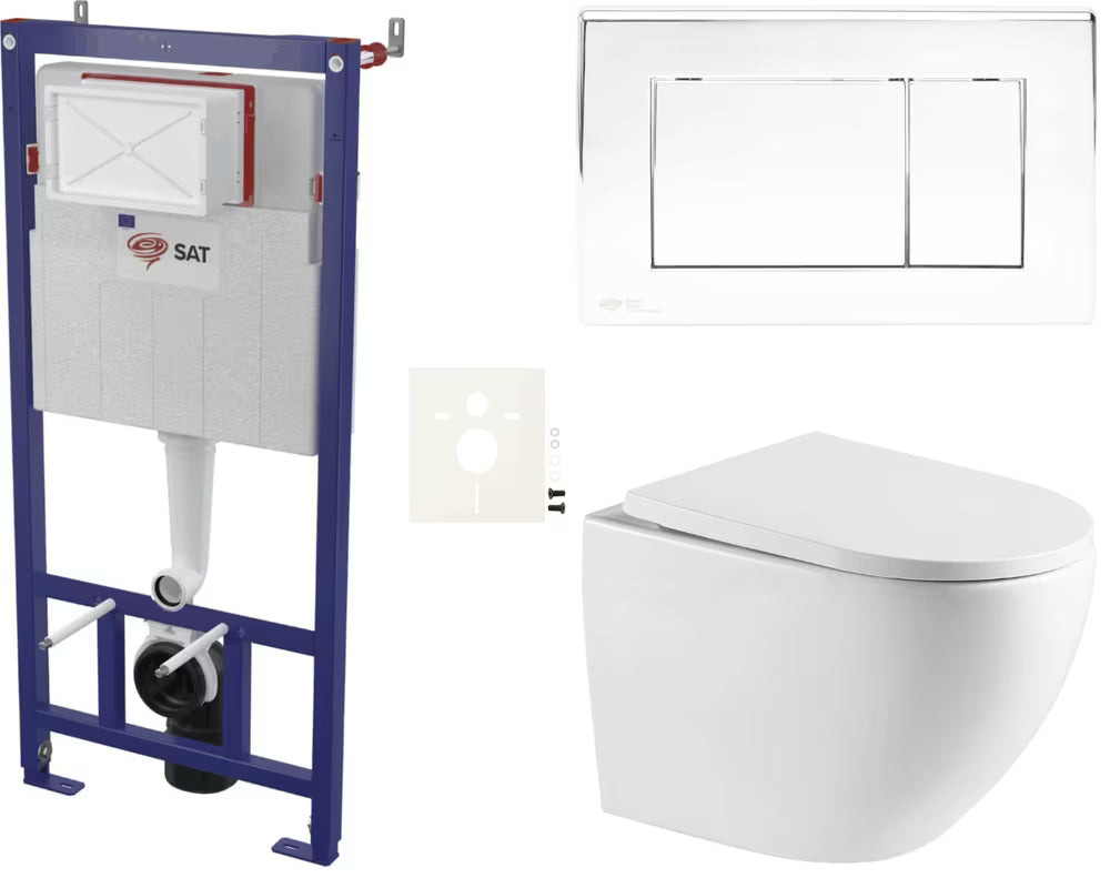 Viseči WC set SAT Fusion pro za predstensko vgradnjo z upravljalno tipko v sijajnem kromu