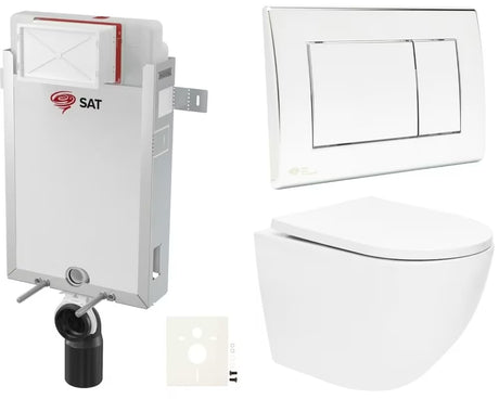 Závěsný WC set SAT Fusion s modulem k zazdění, nádržkou SAT, ovládacím tlačítkem chrom lesk a sedátkem