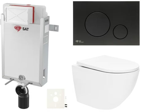 Závěsný WC set SAT Fusion s vírovým splachováním, modulem k zazdění, nádržkou a tlačítkem černá mat