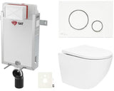 Viseći WC set SAT Fusion s vrtložnim ispiranjem, ugradbenim modulom, vodokotlićem, bijelom tipkom i sjedalom