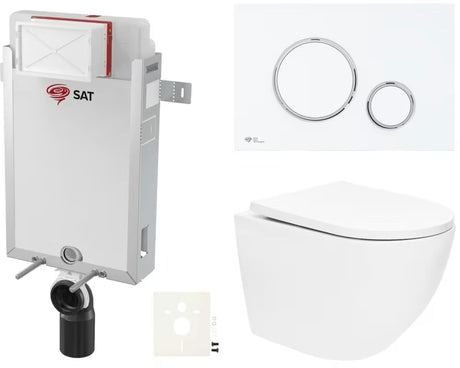 Závěsný WC set SAT Fusion s vírovým splachováním, modulem k zazdění, nádržkou a tlačítkem bílá mat