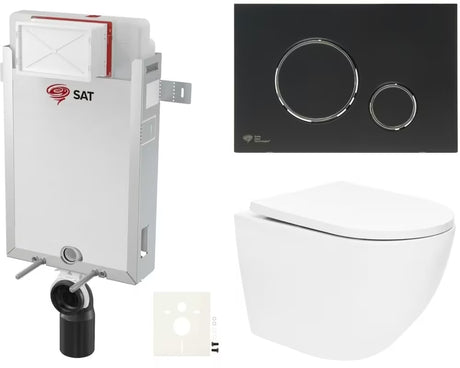 Závěsný WC set SAT Fusion s modulem k zazdění, nádržkou, černým matným tlačítkem a sedátkem