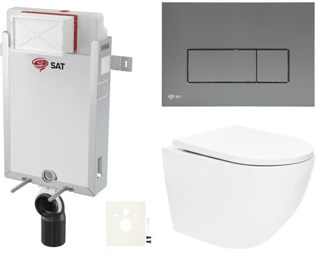 Závěsný WC set SAT Fusion s vírovým splachováním a ovládacím tlačítkem v barvě gun metal mat.