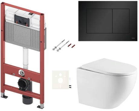 Závěsný WC set SAT Fusion s vírovým splachováním, modulem TECEbase a tlačítkem TECE Nowa v černé matné barvě