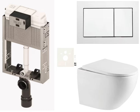 Závěsný WC set SAT k zazdění s modulem a nádržkou TECE, bílým tlačítkem TECE base a sedátkem SoftClose.